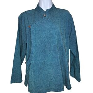 Monkey Temple By Himalayan Traditions Handmade Fiber Arts Blue Tunic Size M